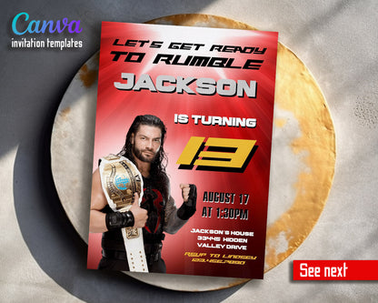Wrestling WWE WrestleMania  customizable invitation template | Share or Print | boy | PD182