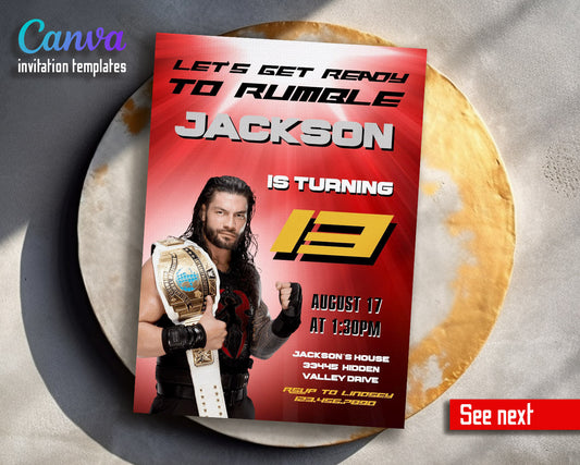 Wrestling WWE WrestleMania  customizable invitation template | Share or Print | boy | PD182