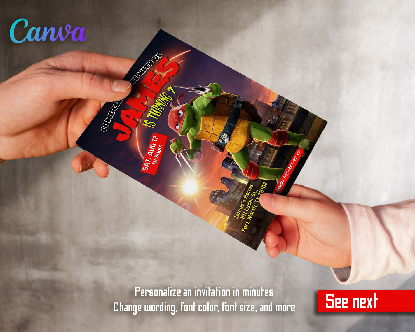 Teenage Mutant Ninja Turtles Mutant Mayhem customizable invitation template | Share or Print | boy | IF760