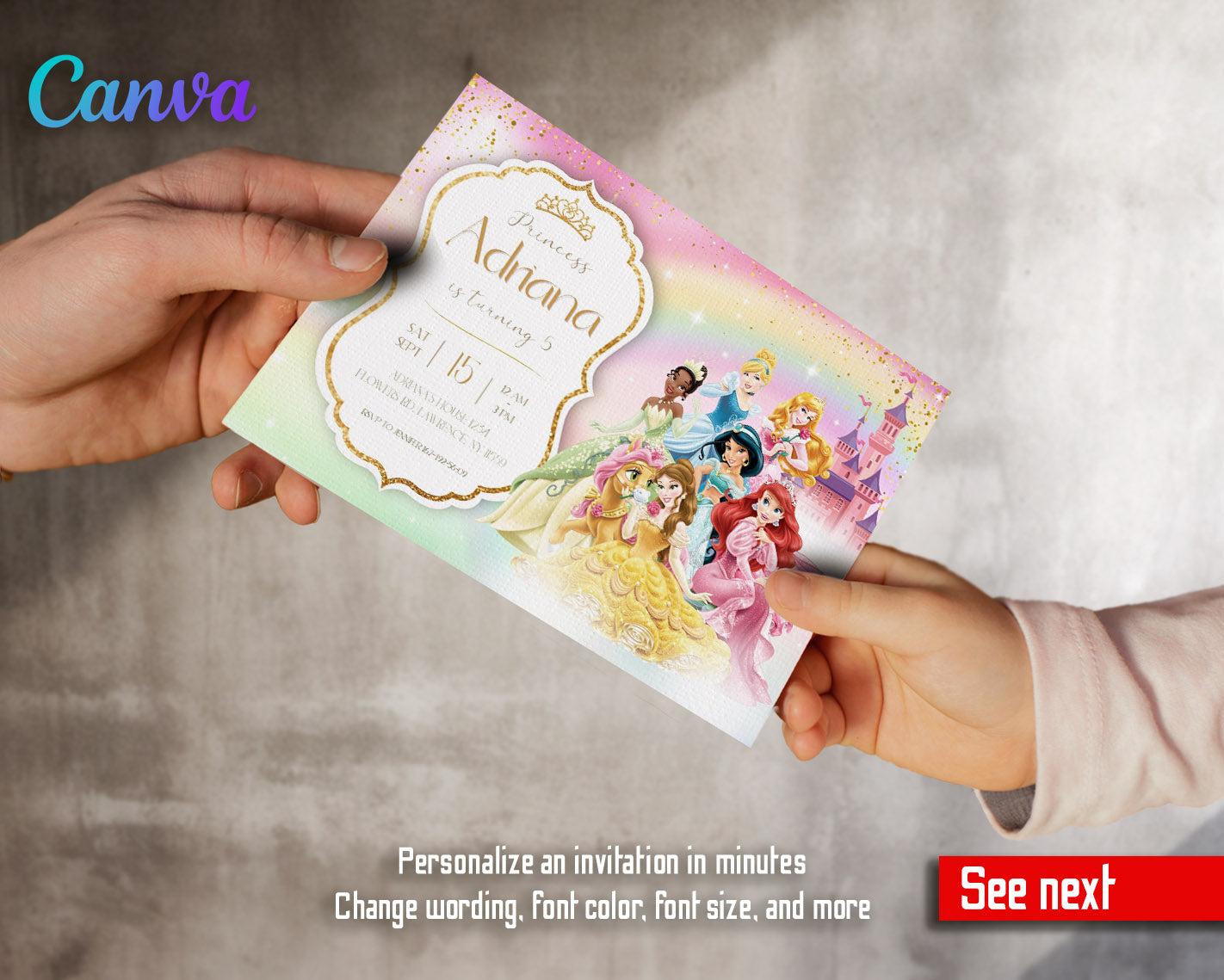 Disney Princess  customizable invitation template | Share or Print | girl | LQ214