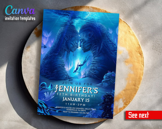 Avatar The Way of Water customizable invitation template | Share or Print |  | PX527
