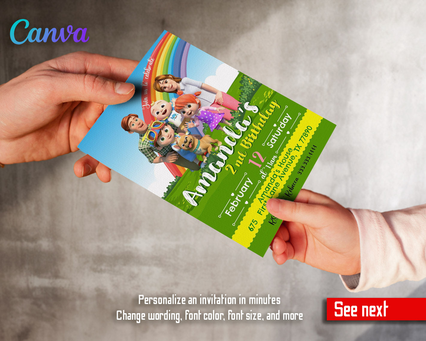 Cocomelon  customizable invitation template | Share or Print |  | SL178