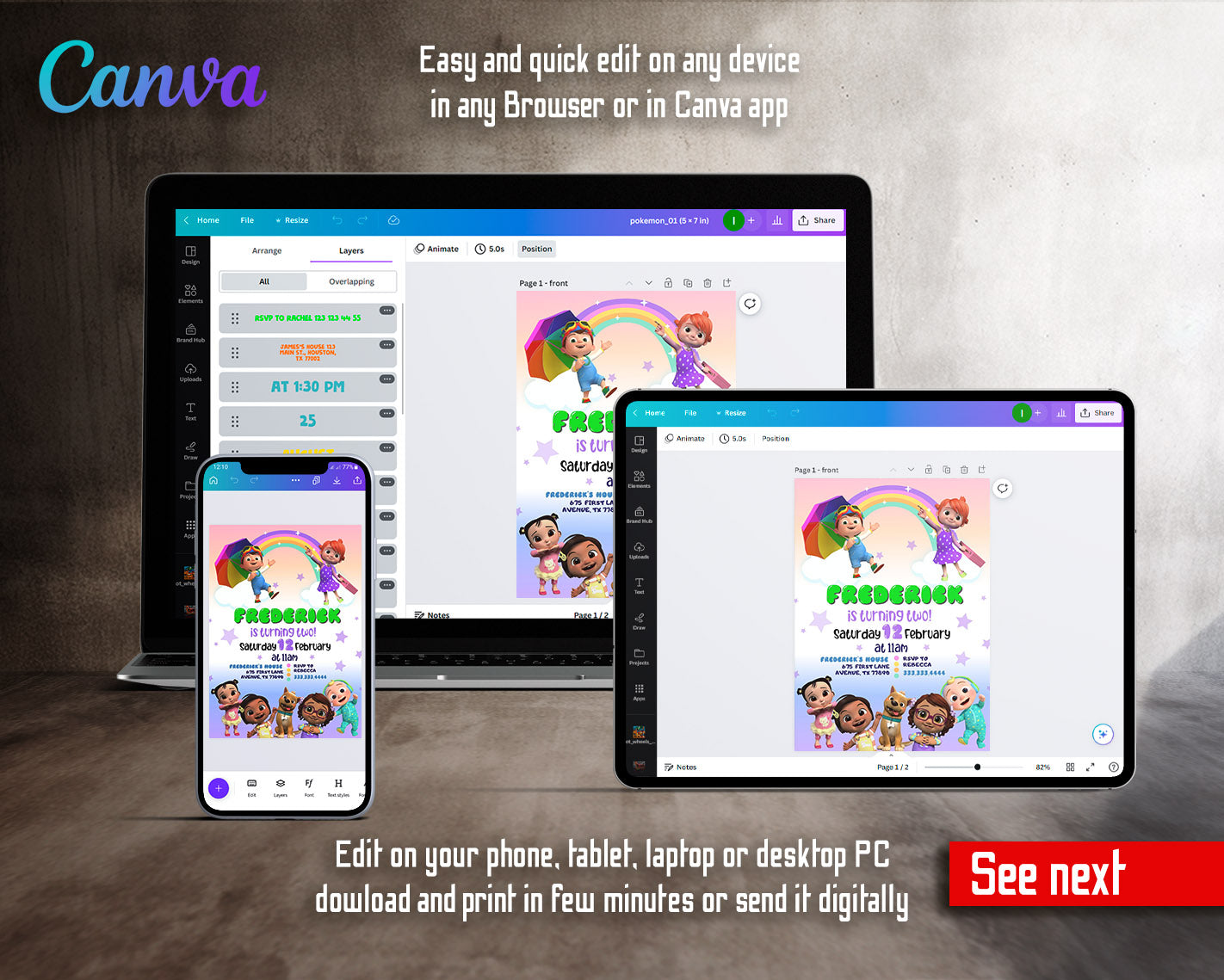 Cocomelon  customizable invitation template | Share or Print |  | ZU179