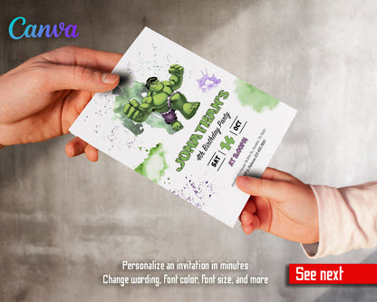 Hulk The Avengers Marvel Superhero customizable invitation template | Share or Print | boy | UT004
