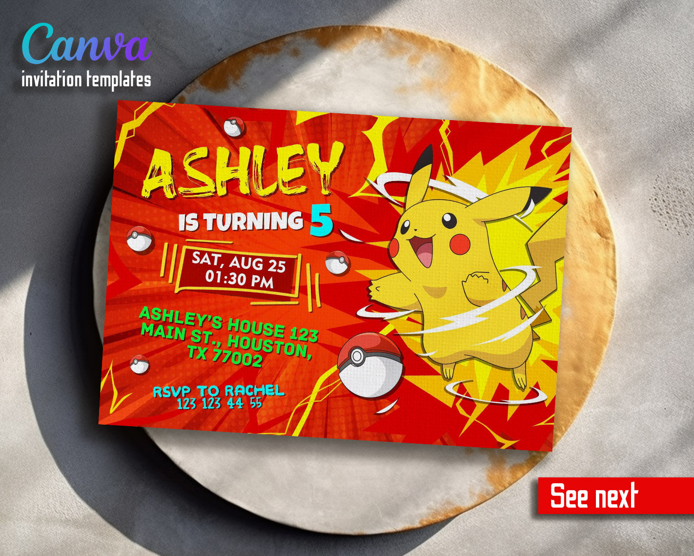 Pokemon Pikachu  customizable invitation template | Share or Print |  | OJ077