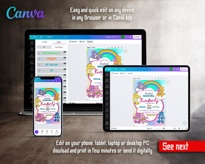 Care Bears  customizable invitation template | Share or Print |  | HR879