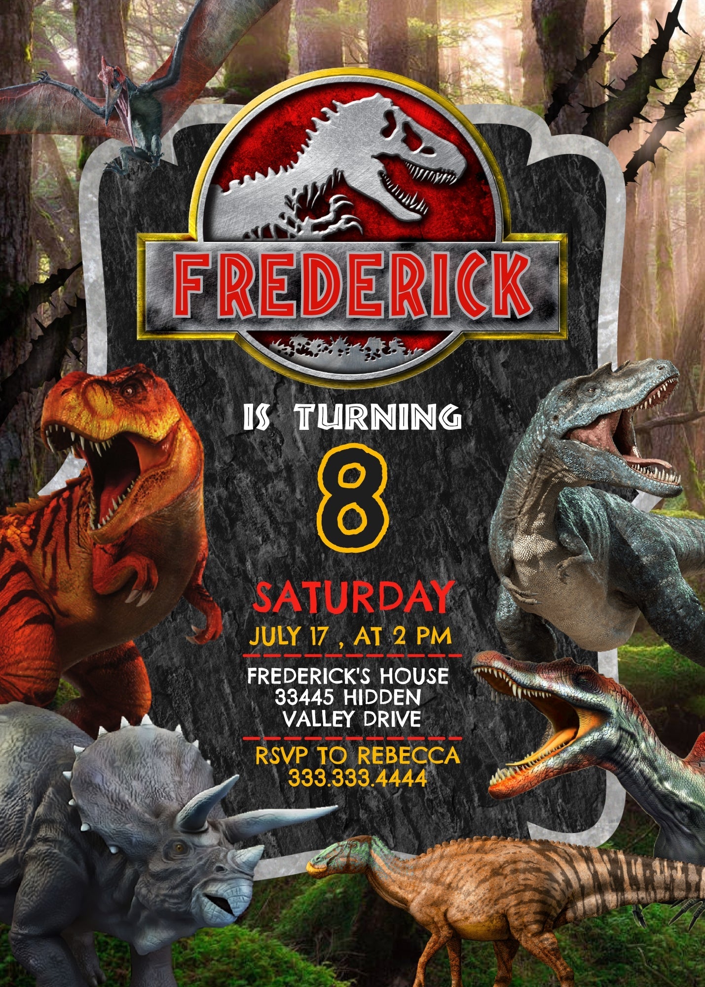 Jurassic Park Dinosaur customizable invitation template | Share or Print |  | KL842