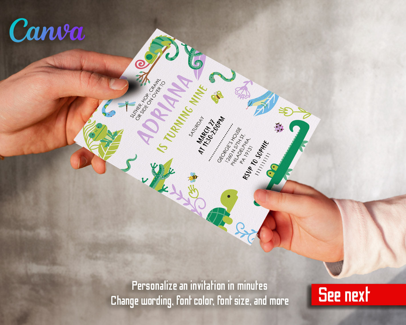 Reptile Lizard Snake customizable invitation template | Share or Print |  | PK767