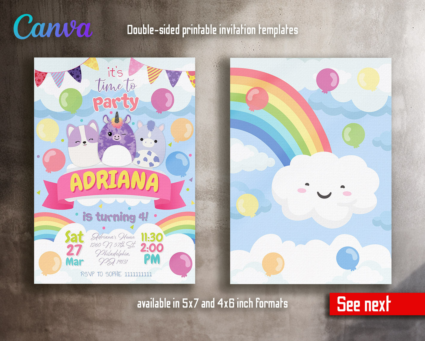 Squishmallows  customizable invitation template | Share or Print |  | DN628