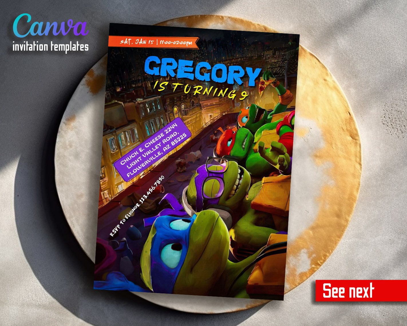 Teenage Mutant Ninja Turtles Mutant Mayhem customizable invitation template | Share or Print | boy | CP393