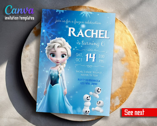 Frozen Elsa  customizable invitation template | Share or Print | girl | EK828