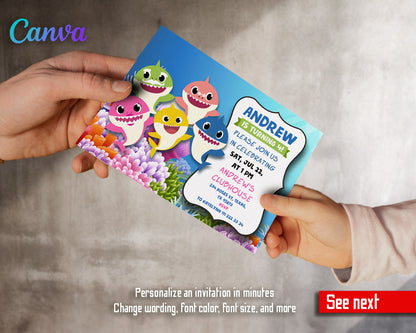 Baby Shark  customizable invitation template | Share or Print |  | EZ208