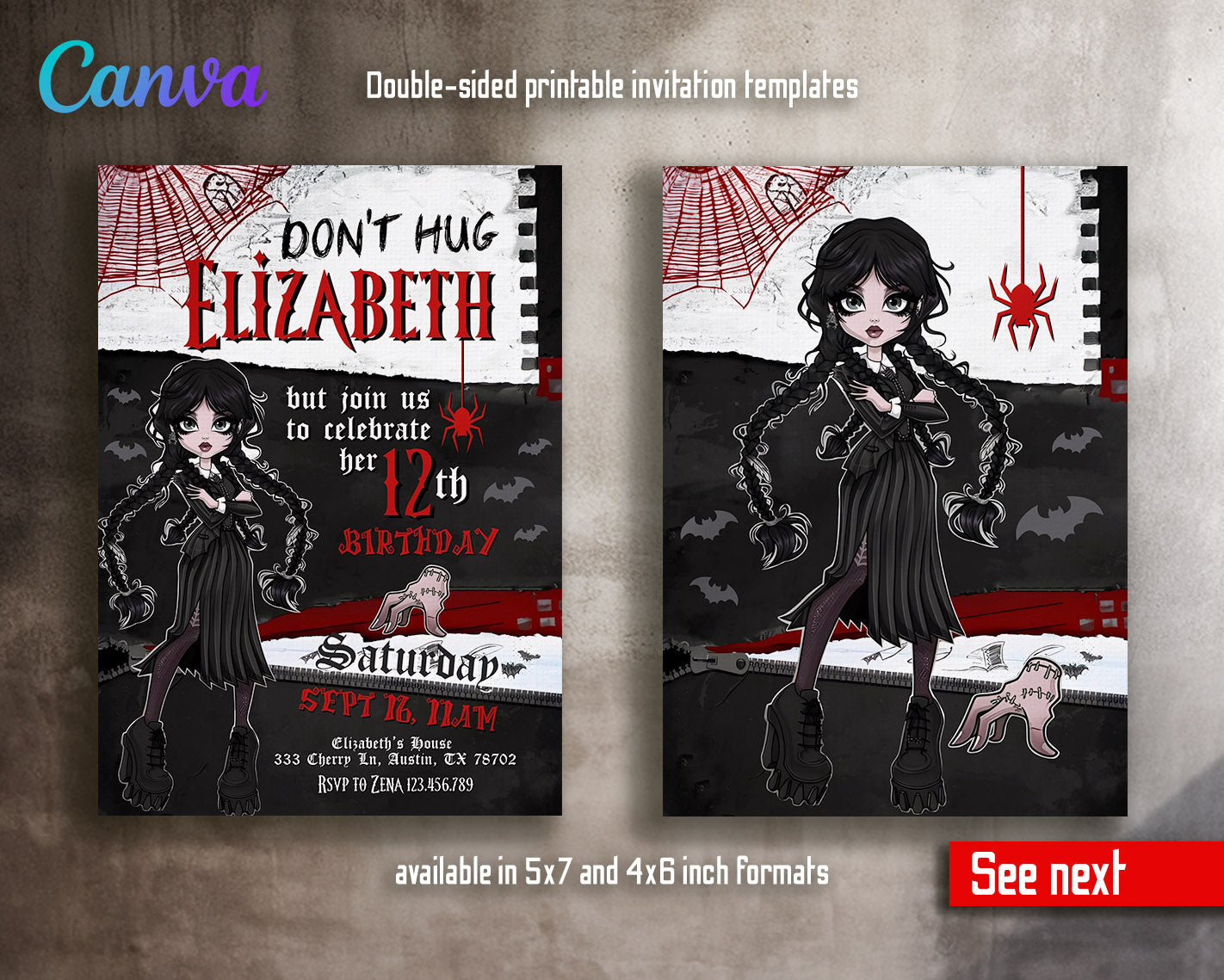 Wednesday Addams customizable invitation template | Share or Print | girl | BN709