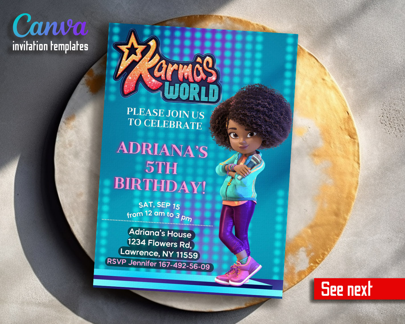 Karma's World customizable invitation template | Share or Print | girl | TQ907