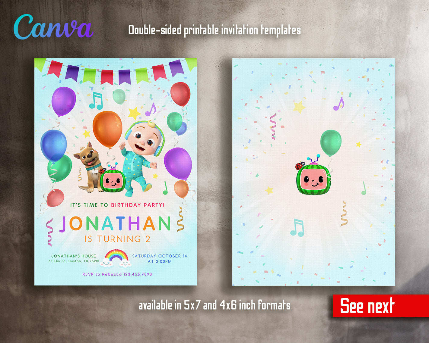 Cocomelon  customizable invitation template | Share or Print |  | VF518