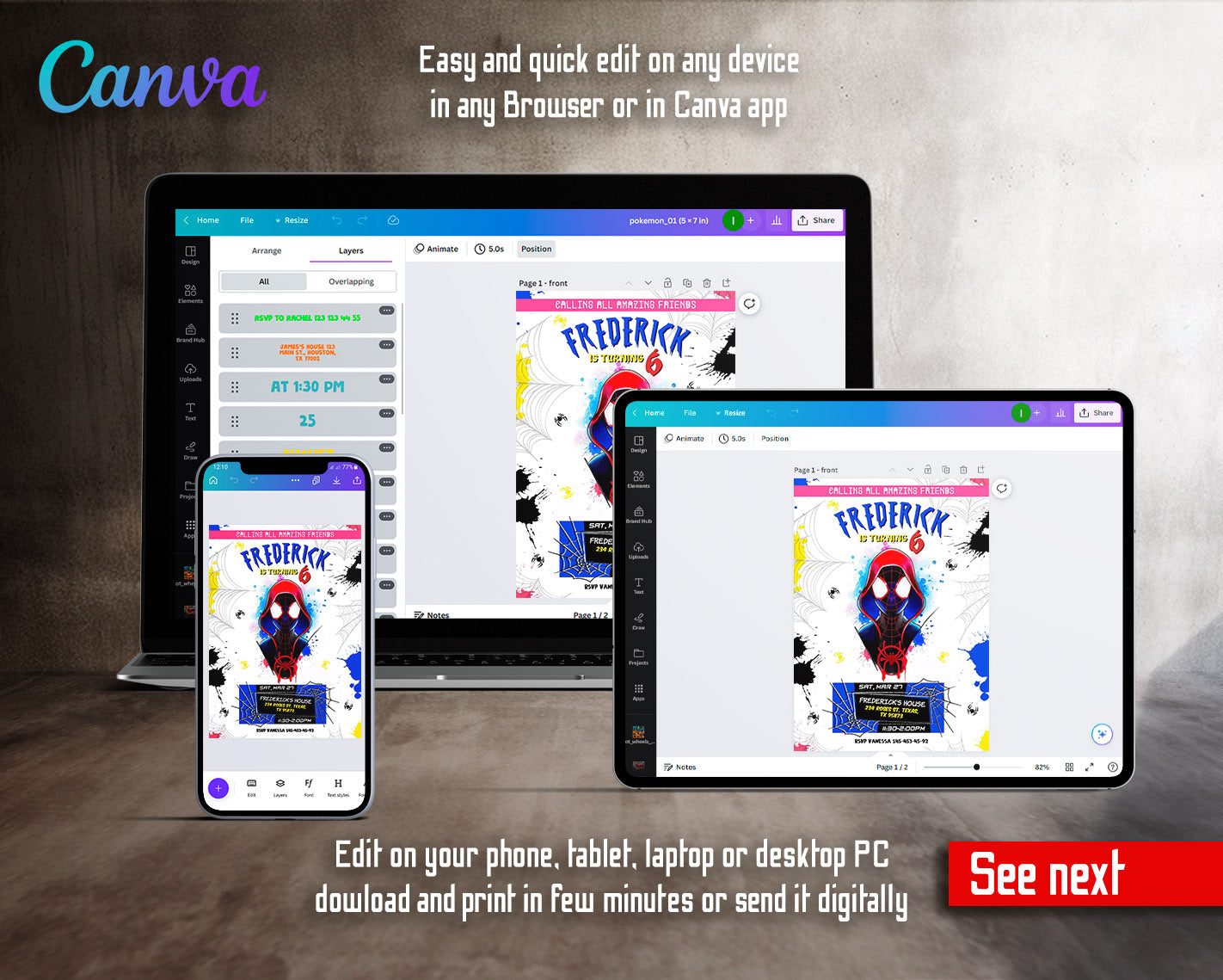 Spider Man Across the Spider-Verse customizable invitation template | Share or Print | boy | OS417