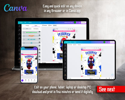 Spider Man Across the Spider-Verse customizable invitation template | Share or Print | boy | OS417