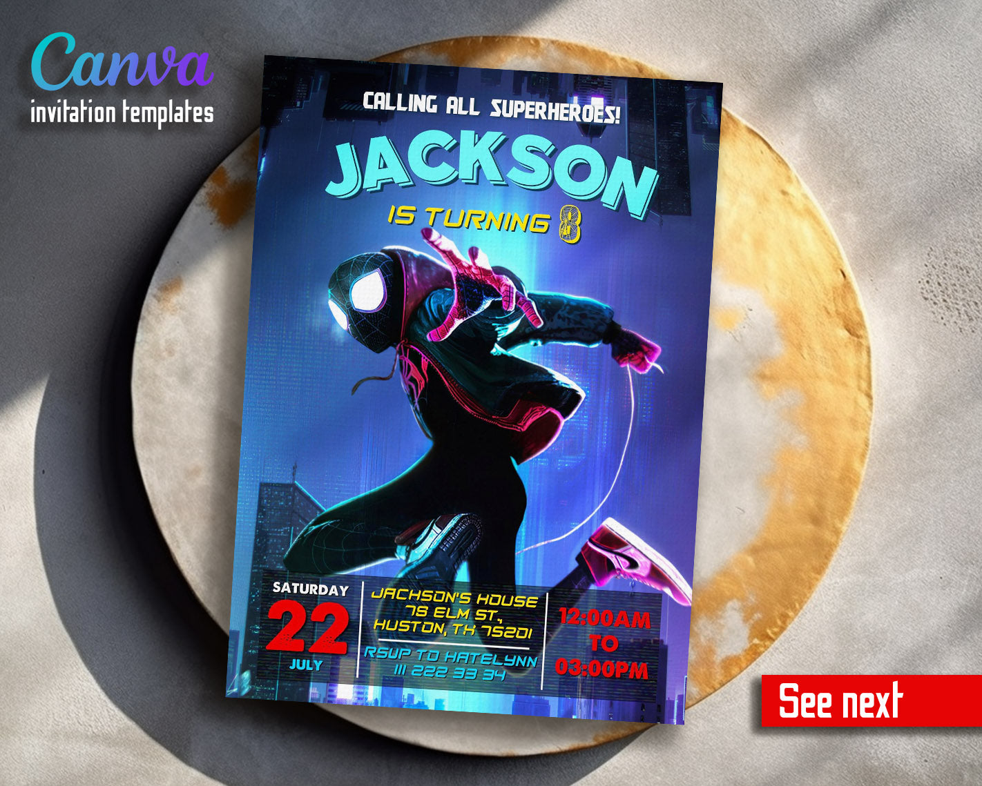 Spider Man Across the Spider-Verse customizable invitation template | Share or Print | boy | BH247