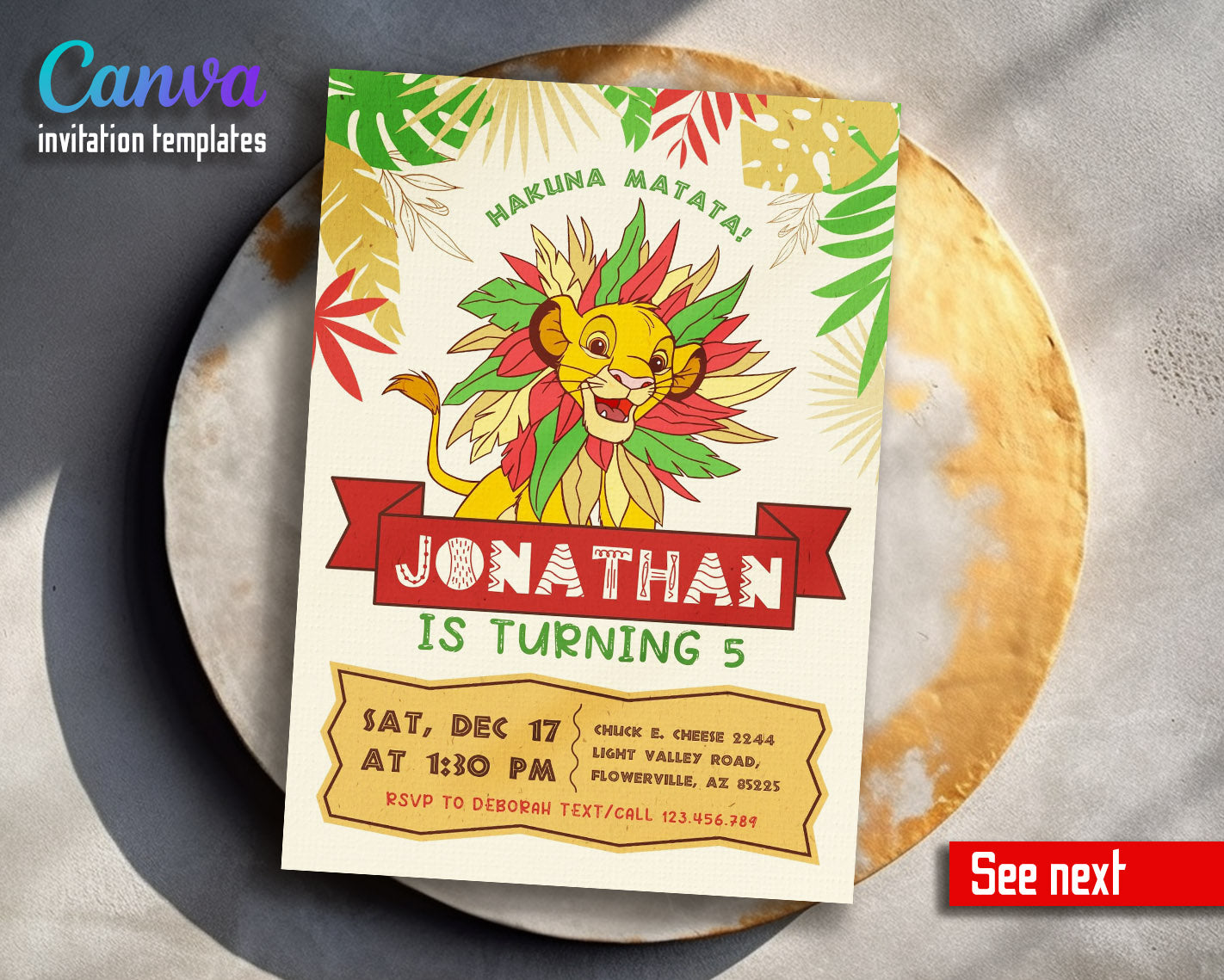 Lion King Simba customizable invitation template | Share or Print |  | AG689