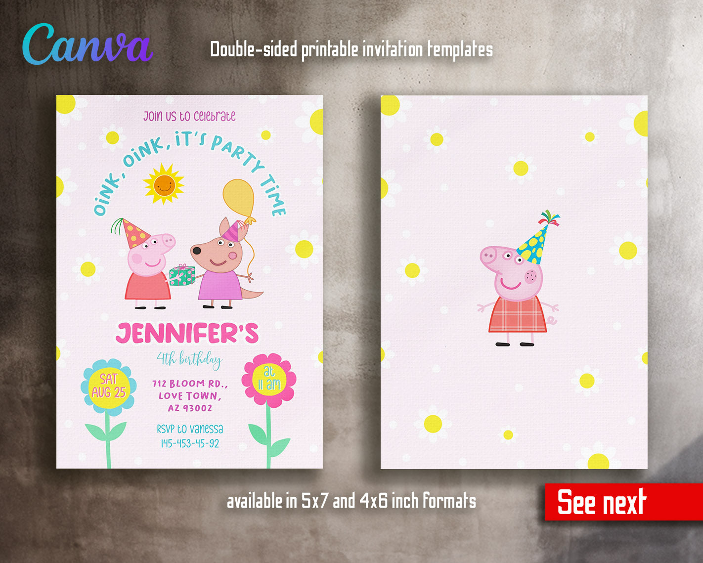 Peppa Pig customizable invitation template | Share or Print | girl | EL399
