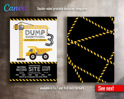 Dump Truck Construction customizable invitation template | Share or Print | boy | CZ150