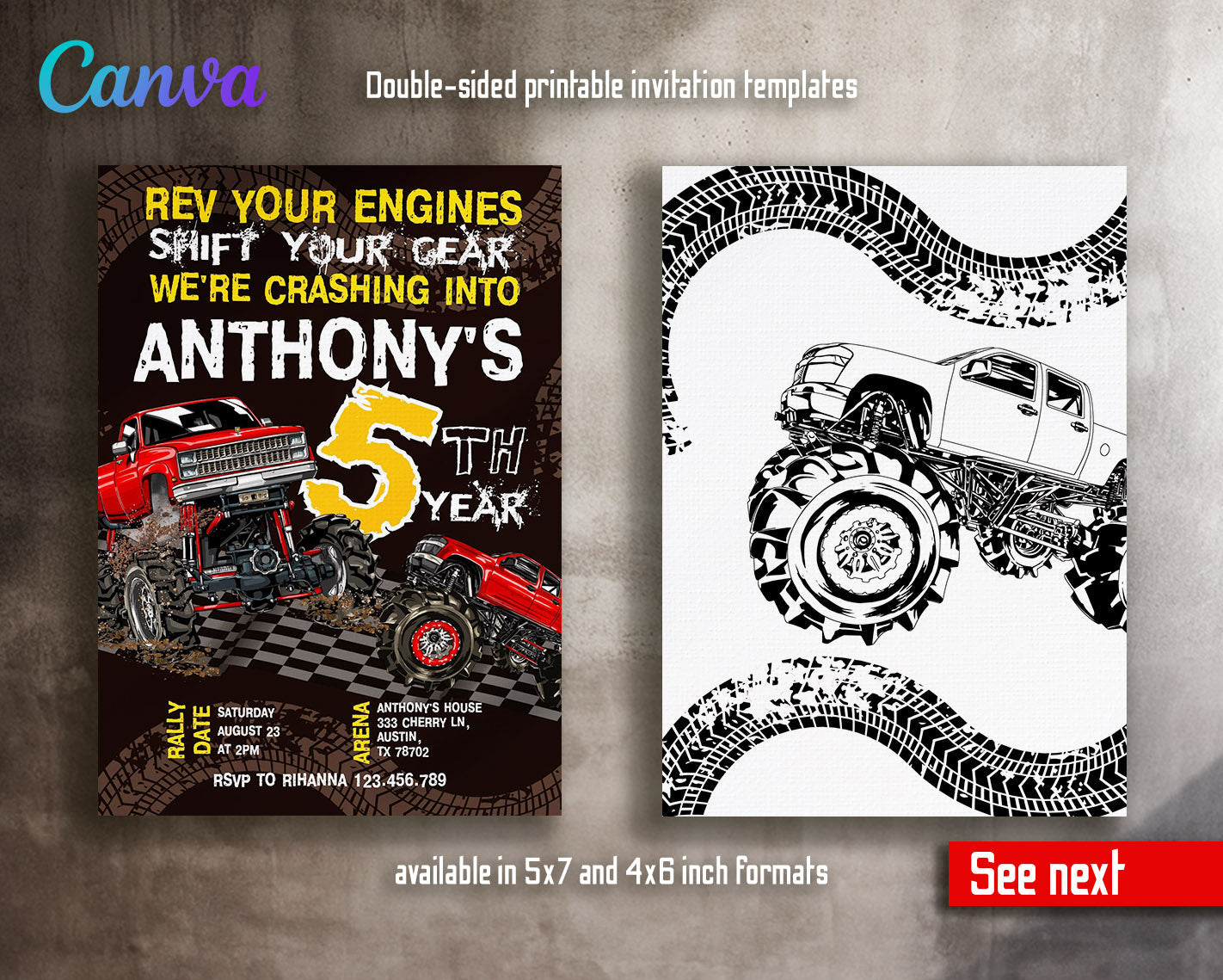 Monster Truck customizable invitation template | Share or Print | boy | ZH489