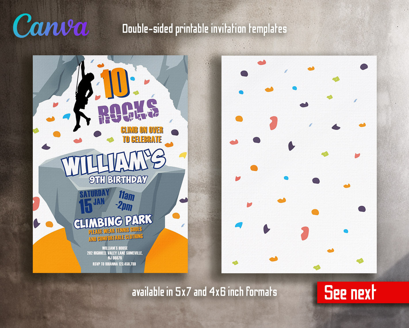 Rock Climbing  customizable invitation template | Share or Print |  | IA647