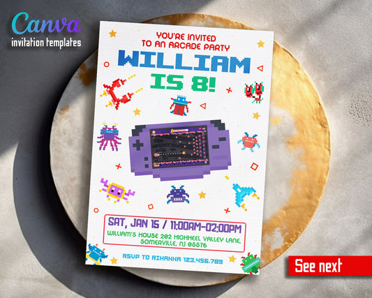 Arcade Gamer customizable invitation template | Share or Print |  | MS811