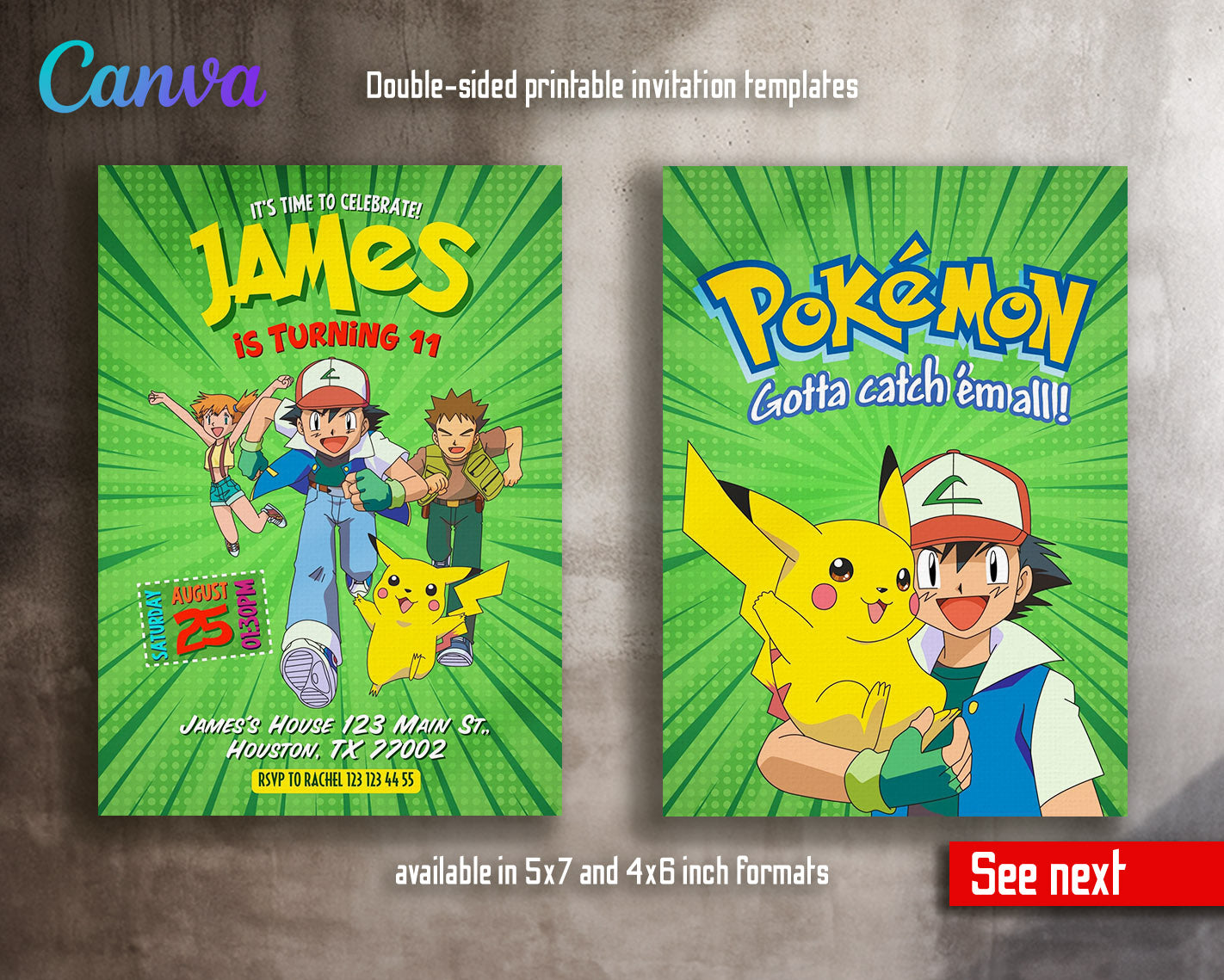 Pokemon Pikachu  customizable invitation template | Share or Print |  | NO020