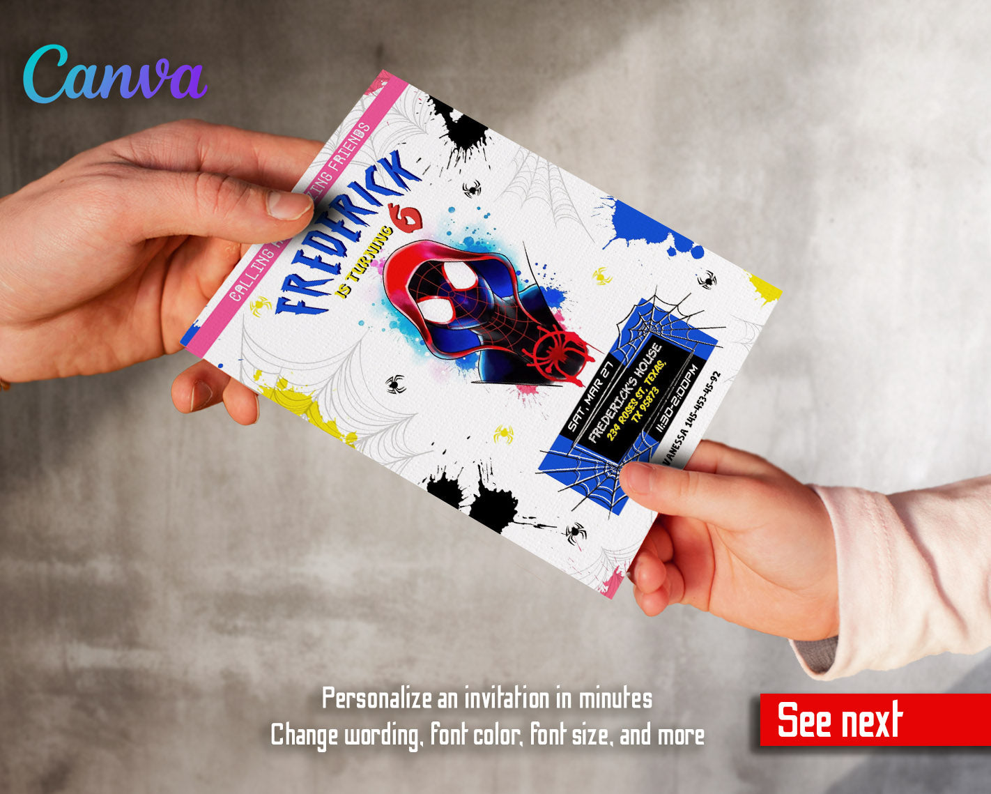 Spider Man Across the Spider-Verse customizable invitation template | Share or Print | boy | OS417