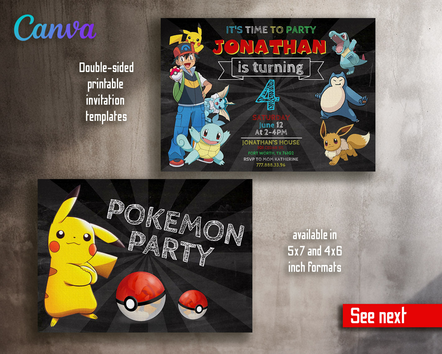Pokemon Pikachu  customizable invitation template | Share or Print |  | CU313