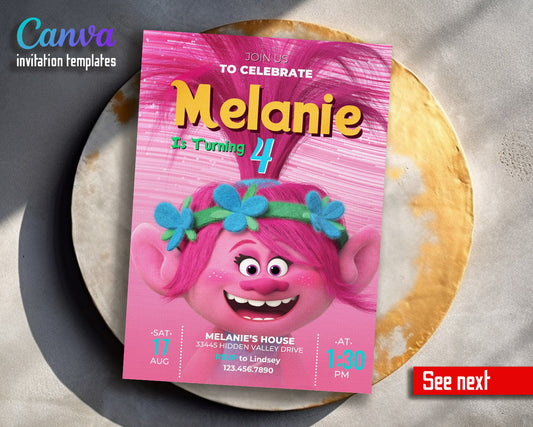 Trolls Poppy  customizable invitation template | Share or Print |  | SV029