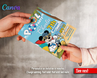 Mickey Mouse Pool Party customizable invitation template | Share or Print |  | YA608
