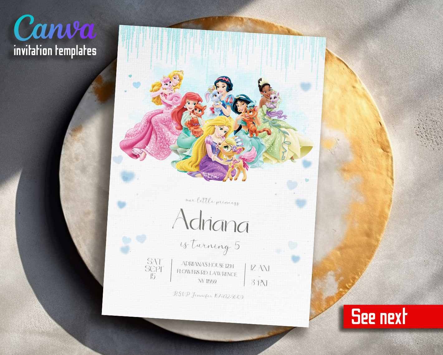 Disney Princess  customizable invitation template | Share or Print | girl | NJ663