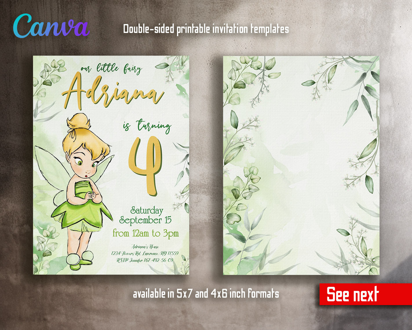 Tinker Bell Fairy Princess customizable invitation template | Share or Print | girl | IN344