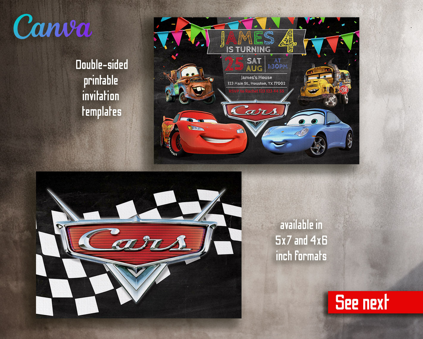 Cars Lightning McQueen customizable invitation template | Share or Print | boy | AE199