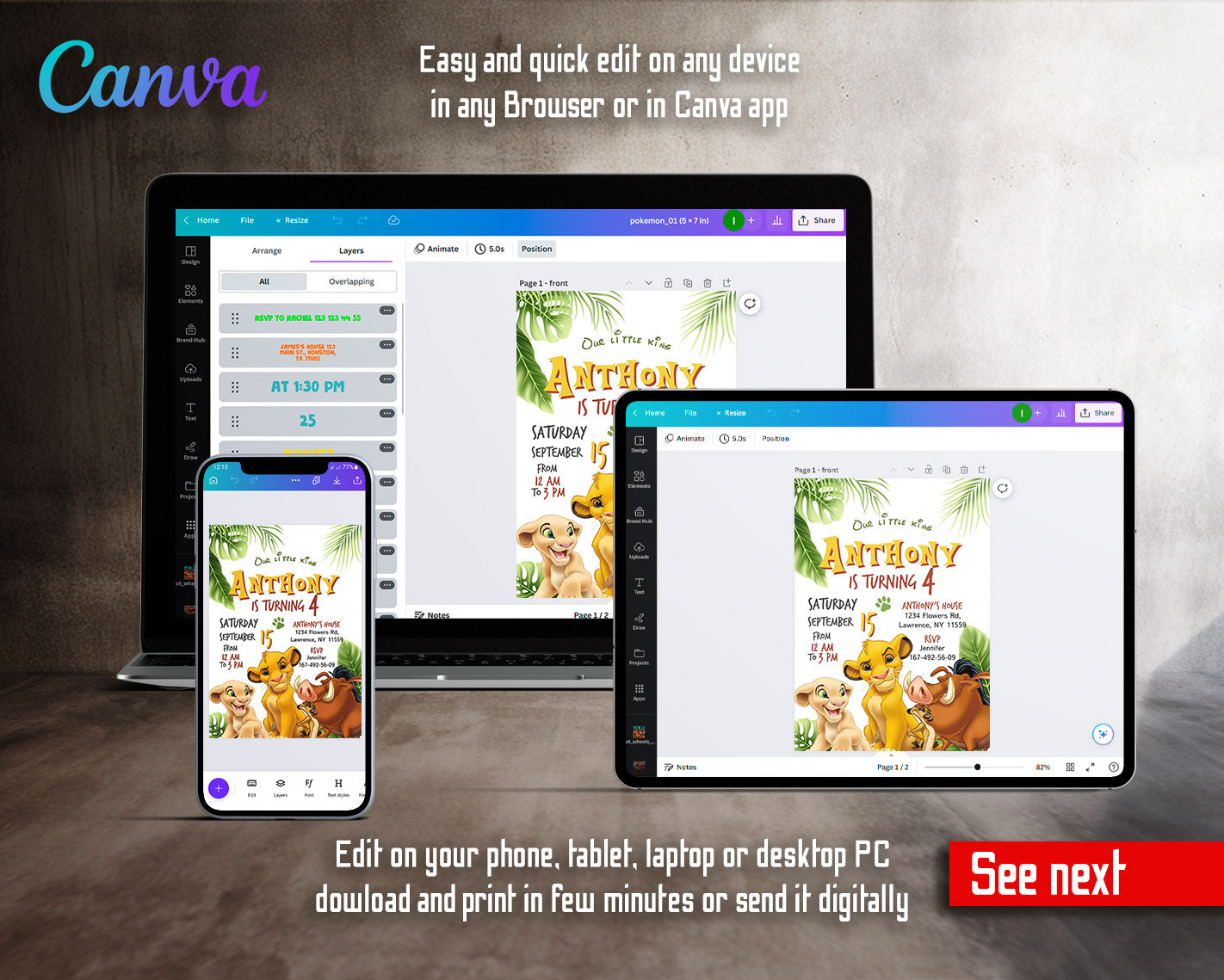 Lion King Simba customizable invitation template | Share or Print |  | LZ677