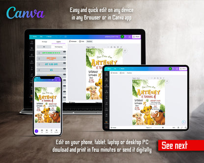 Lion King Simba customizable invitation template | Share or Print |  | LZ677