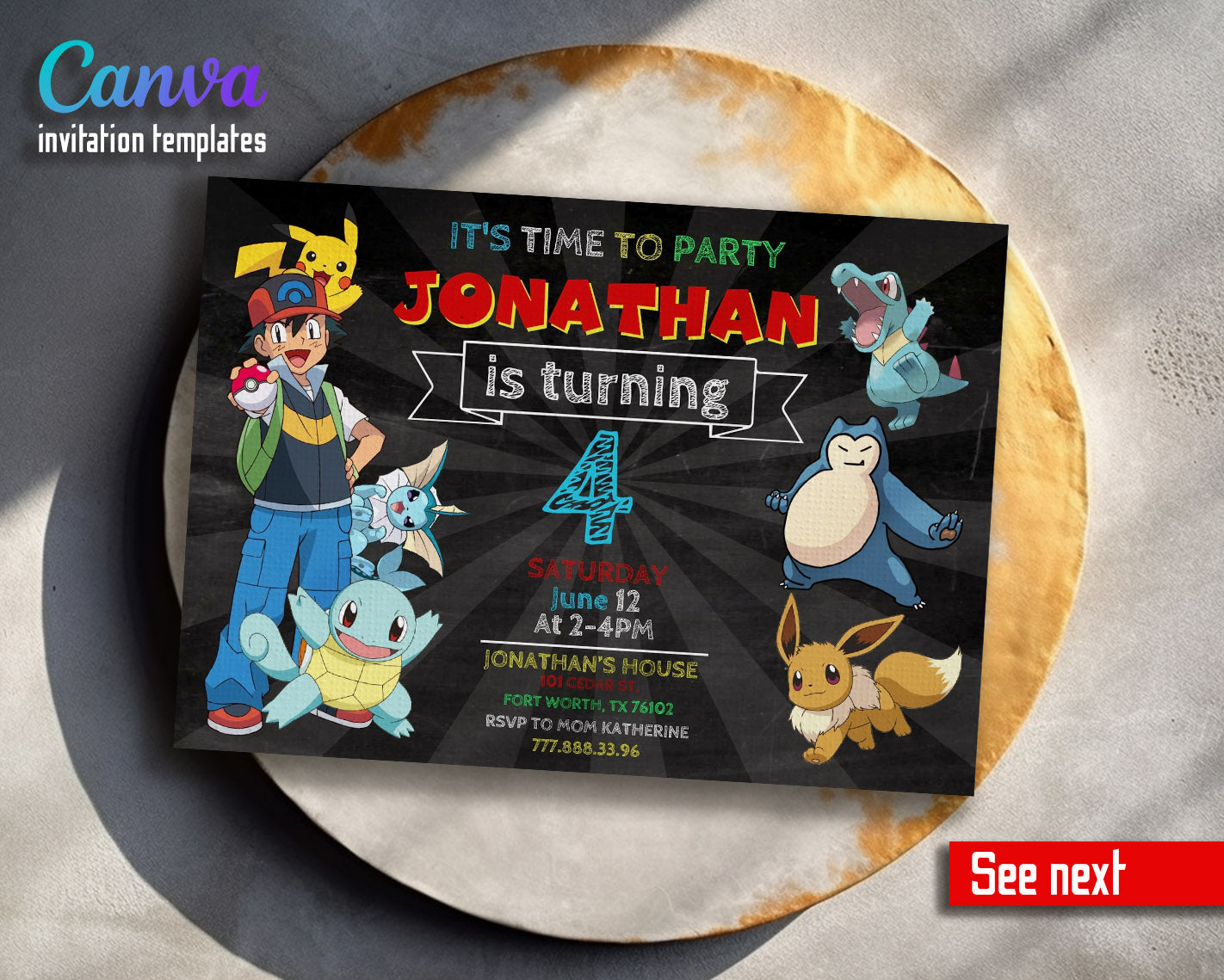 Pokemon Pikachu  customizable invitation template | Share or Print |  | CU313