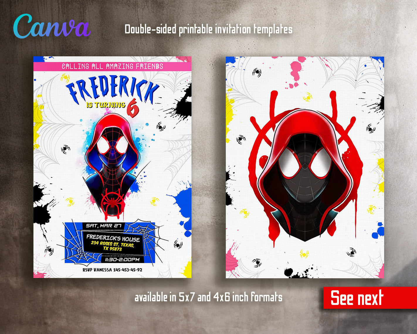 Spider Man Across the Spider-Verse customizable invitation template | Share or Print | boy | OS417