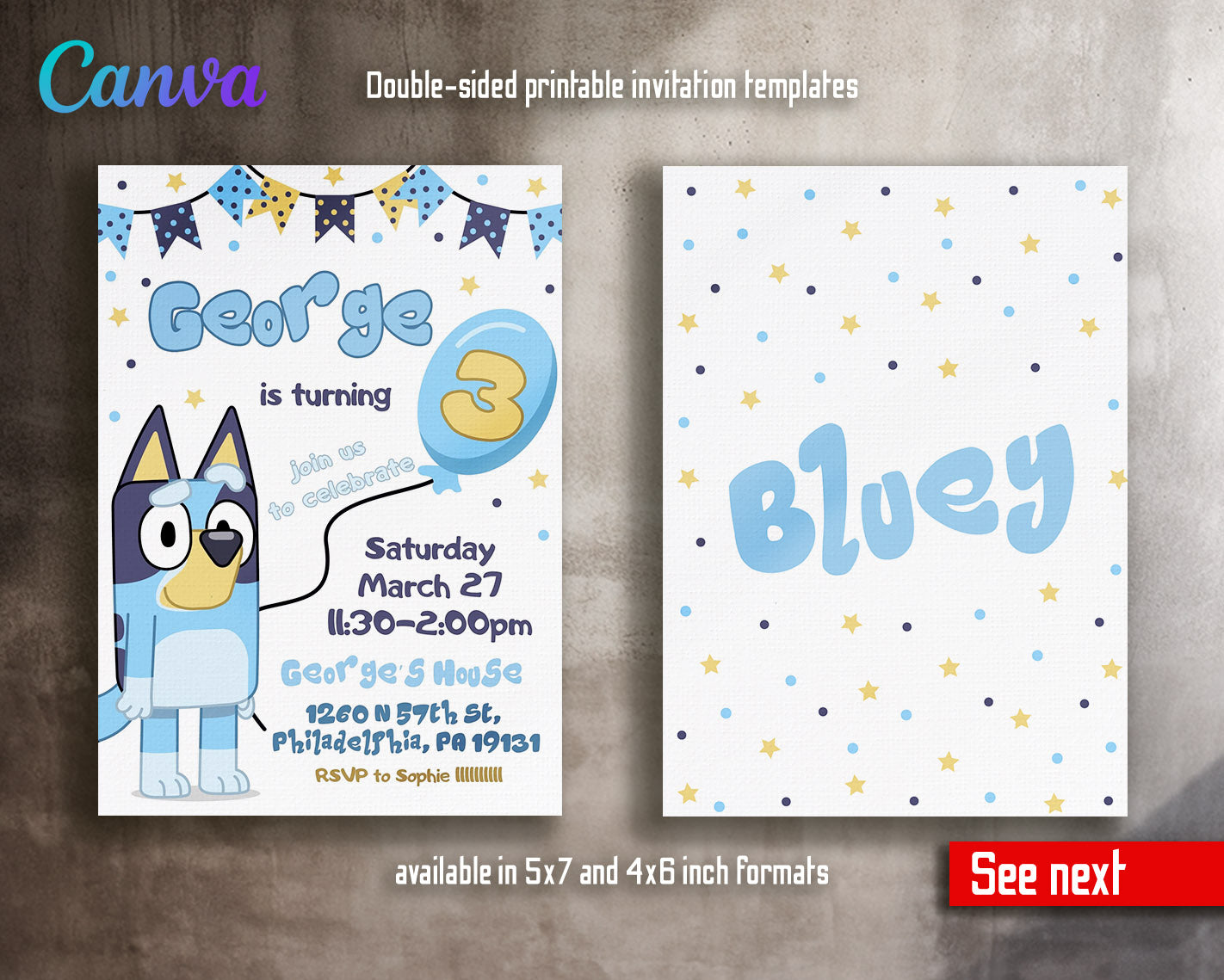 Bluey Bingo customizable invitation template | Share or Print |  | GT706