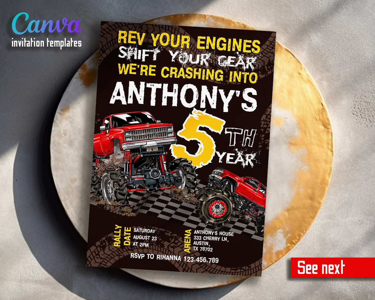 Monster Truck customizable invitation template | Share or Print | boy | ZH489