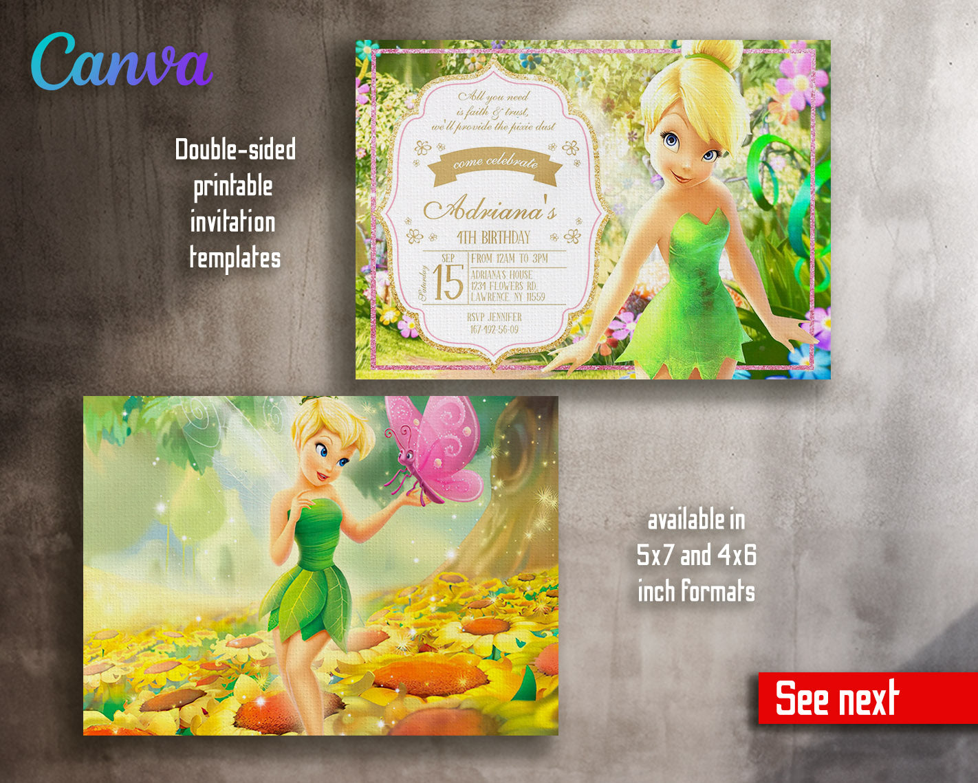 Tinker Bell Fairy Princess customizable invitation template | Share or Print | girl | XB799