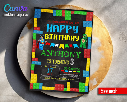 Lego Minifigures  customizable invitation template | Share or Print |  | WP747