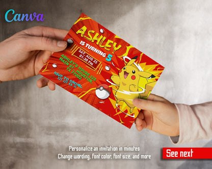 Pokemon Pikachu  customizable invitation template | Share or Print |  | OJ077