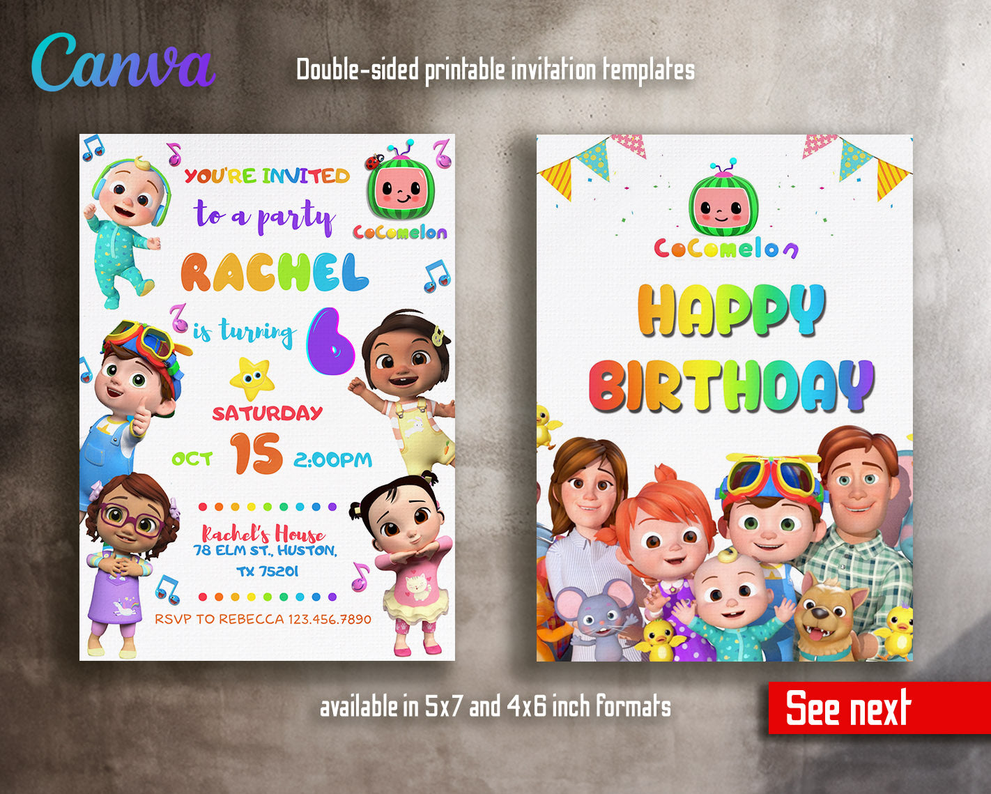 Cocomelon  customizable invitation template | Share or Print |  | AG075