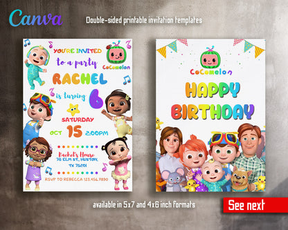 Cocomelon  customizable invitation template | Share or Print |  | AG075