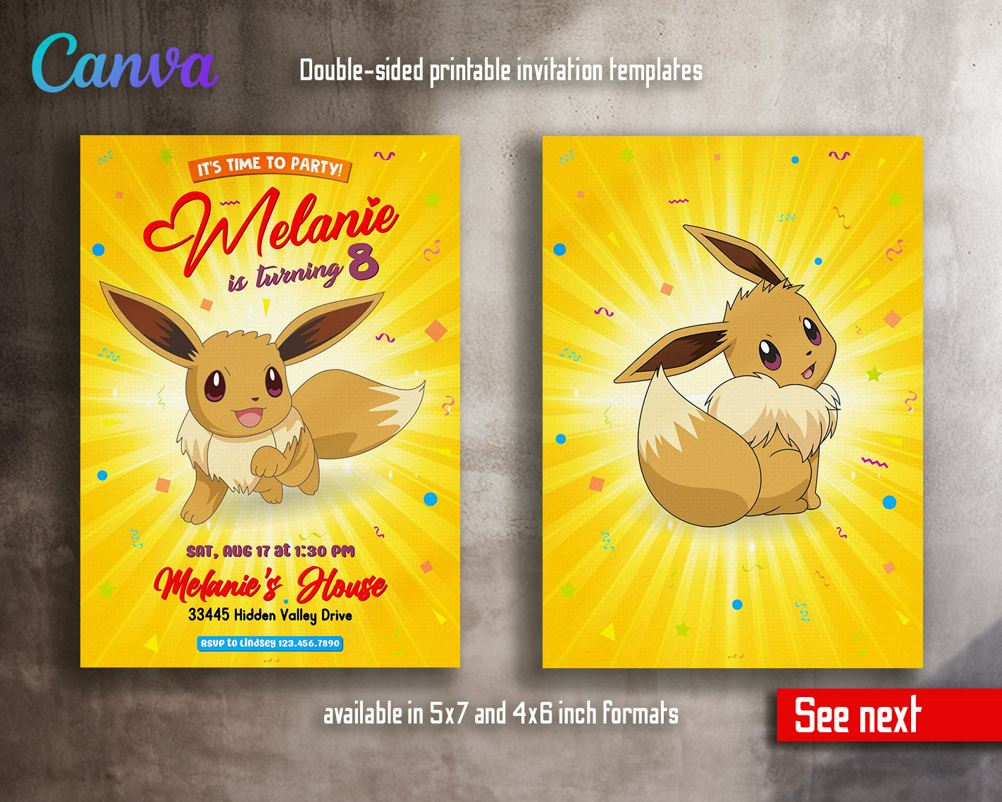 Eevee Pokemon Anime customizable invitation template | Share or Print |  | FC516