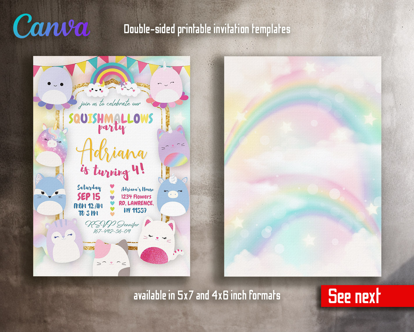 Squishmallows  customizable invitation template | Share or Print |  | YE485