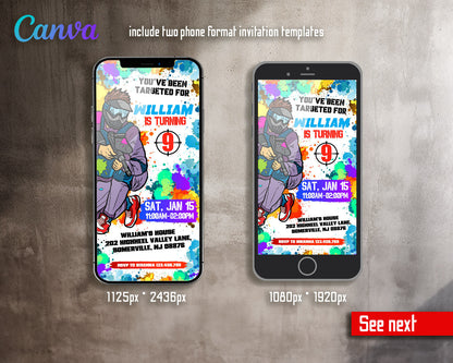 Paintball Airsoft battle customizable invitation template | Share or Print | boy | MH583